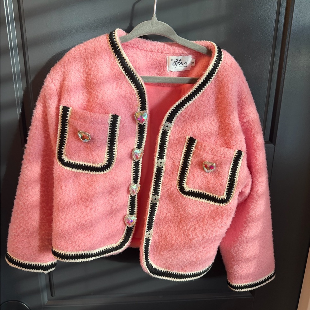 Charming Pink Kids Blazer and skirt with Heart Buttons